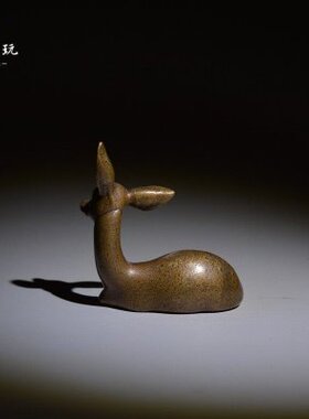 中式古铜小茶宠文玩书房摆件铜鹿复古纯铜迷你小铜器摆件小玩意