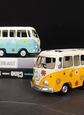 古创意铁巴士厅1197老爷车模型纸巾复质盒抽纸盒客家用铁艺摆件装