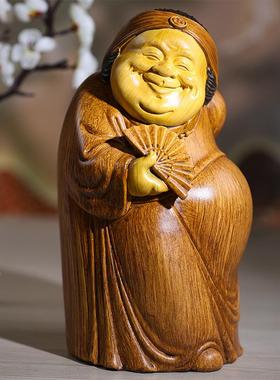 高端中地式主婆摆件面客茶厅财神雕塑仿木雕几博古架装饰品桌IVZ