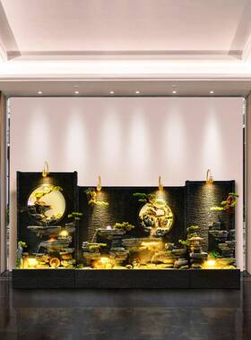 中式山水水幕墙假山流水喷泉屏风庭院装饰大厅入户造景落地大摆件