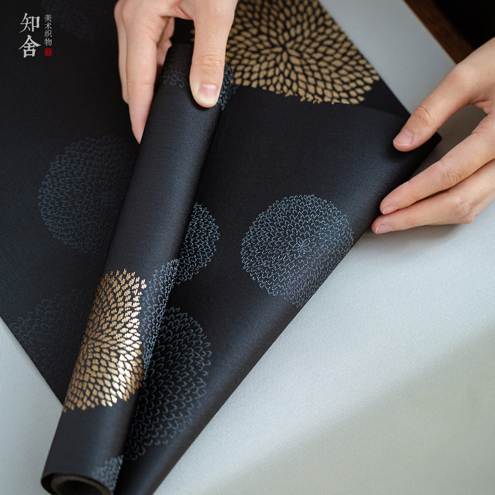 Zhishe tea set stone bridge tea mat three-color splicing table bunting fabric polyester silk brocade modern simple tea curtain not waterproof