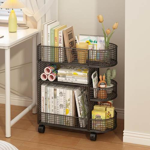 桌下书架落地可移动书桌旁置物架办公桌边学生书本收纳架书柜带轮 - 图2