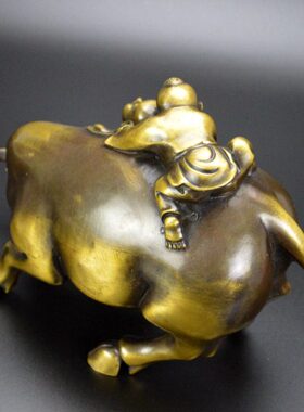 黄铜牛摆件纯铜童子牧牛铜器工艺品家居装饰客厅办公室玄关摆设