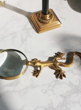 北欧印度进口手工黄铜热卖铜今非昔比蜥蜴把手放大镜高清老人镜