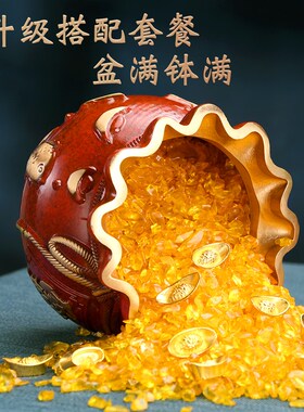 彩绘铜聚宝盆福袋钱袋全铜储v钱罐摆件家居装饰客厅聚钱袋开业礼
