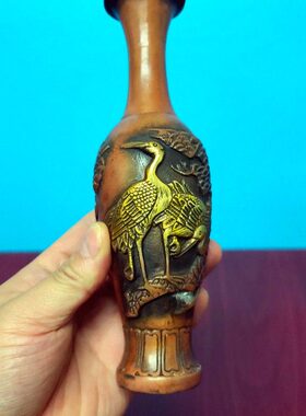 黄铜复古仙鹤花瓶1对 客厅家居中式工艺品 五供