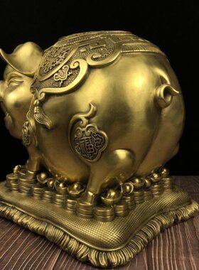 纯铜招财进宝元宝猪福猪生肖猪家居办公室桌面铜器礼品装饰品摆件