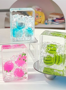 创意可爱草莓g西瓜碎冰成油流沙瓶少女心桌面大装饰礼物生日礼物