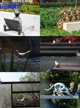 不锈钢小猫兔子雕塑定制户外园林售楼G部抽象小鸟动物景观小品摆