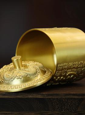 复古福寿纯黄铜茶杯龙凤杯摆件工艺品酒杯纪念伟人茶缸铜器