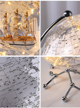 创意水晶球发光透明地球仪摆件客厅轻奢办公室书T桌酒柜装饰品礼