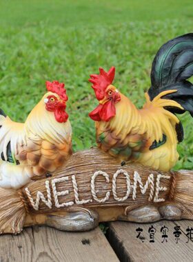 创意公鸡母鸡树脂欢迎牌客厅动物招财家居饰品摆件电视柜桌面摆设