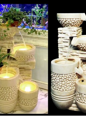 欧式砂岩喷泉 酒店装饰水景喷泉 室内假山客厅流水摆W件 招财加湿