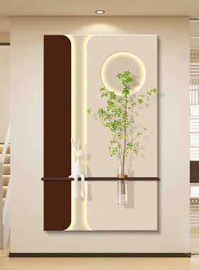 绿植led灯入户玄关装饰画走廊过道挂画壁画高级感立体砂岩灯光画