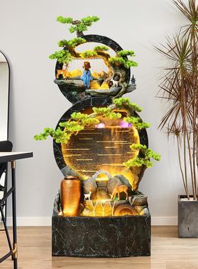 新中式假山流水幕墙屏风隔断喷泉玄关办公室别墅客厅装饰大型摆件