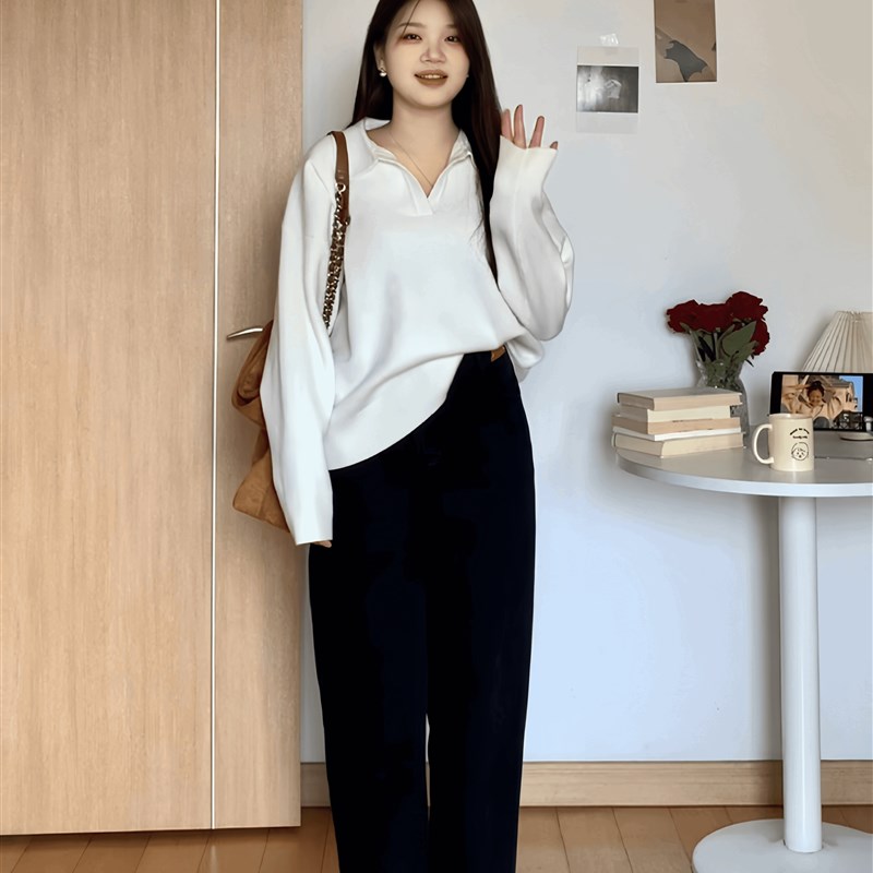 微胖的喵喵 大码mm秋季显瘦宽松遮胯休闲百搭通勤牛仔裤子女 0438 - 图0