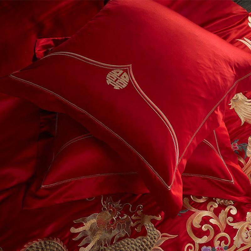 结婚靠垫大红纯棉刺绣床上抱枕芯套婚庆房嫁礼喜庆头枕60*60一对,淘宝优惠券,粉丝福利购,淘宝优惠卷