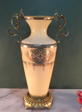 纯铜配玻璃花瓶欧式美式法式软装客厅餐厅酒店轻T奢家居工艺品摆