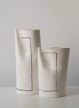 现代简约手工陶瓷摆件花器卡通描金家居软装桌面酒店样板间餐桌