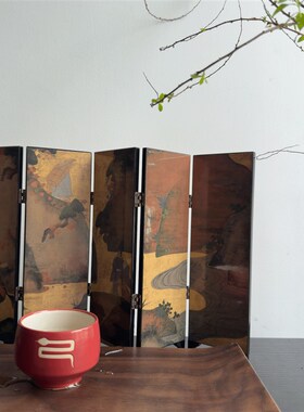 侘寂风功夫茶具套n餐实木茶盘陶瓷茶杯桌面小屏风装饰摆件