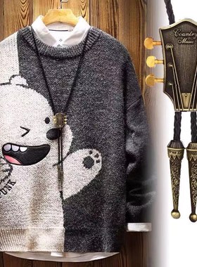 中国风男t恤胸前吊坠脖子长项链装饰潮男衣服挂坠挂件百搭韩版