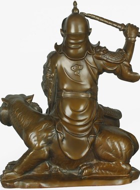 黄铜赵公明财神爷摆件家用武财神赵公明骑黑虎商铺居家供奉工艺品