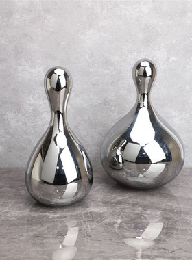 现代简约玻璃电镀银色滴水造型摆件样板间客厅电视柜软装饰品摆设