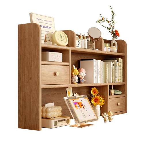 实木桌面书架学生儿童桌上多层松木书桌收纳置物架简易飘窗小书柜 - 图3