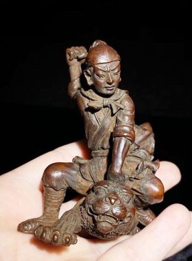 精致人物小摆件实心纯铜武松打虎复古小铜器茶宠古玩铜手把件铜雕