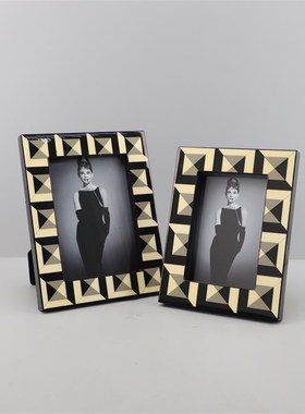 北欧简约创意黑白格子木质烤漆相框摆件卧室客厅办U公室家居装饰