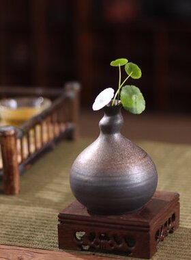 禅意花器手工粗陶花瓶日式陶瓷花插茶桌水培小花插工艺品摆件