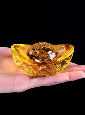 财神进宝水晶元宝龙纹黄r水晶开业送礼客厅书房装饰摆件玄关聚宝