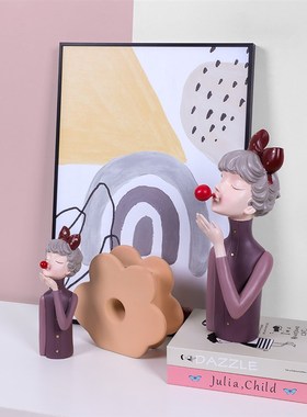 E-Pin逸品 样板房间书桌儿童莫兰迪粉色可爱Q摆件装饰花朵书房套