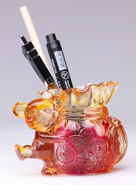 琉璃十二生肖摆件笔o筒老虎老鼠龙聚宝盆生日礼物书房装饰首饰盒