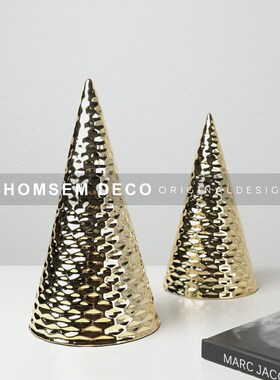 现代样板房间创意金色圣诞树v造型艺术摆件酒店民宿客厅书房工艺