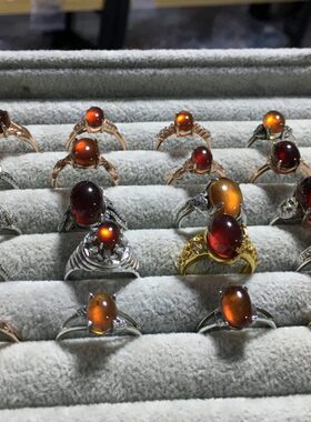 清货戒指4~天然石榴石蛋面s925银玫瑰金镀金镶嵌主石6*8/8*10mm