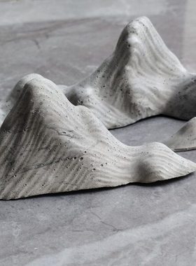 手工水泥制假山笔架家居书房苔藓微景观花盆鱼缸造景装饰摆件一组