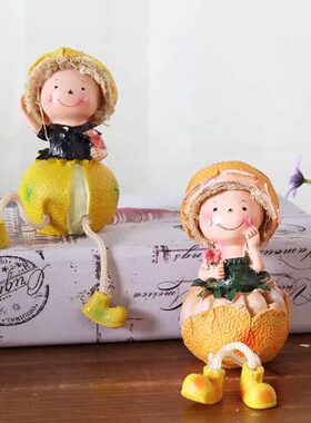 创意田园树脂橘子橙子吊脚娃娃节日礼物家居手工艺装饰品摆件