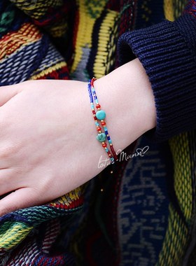 小小系列绿松石与米E珠两个一组友谊手链