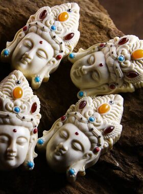 猛犸象牙制品雕刻观音佛首文玩吊坠项链男女金刚星月配饰佛头挂件