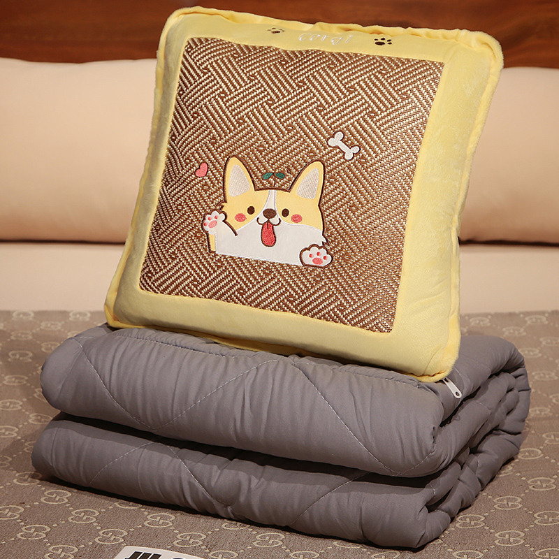 夏季凉席抱枕h被h子两用办公室折叠午睡枕头毯子二合一汽车靠枕车 - 图0