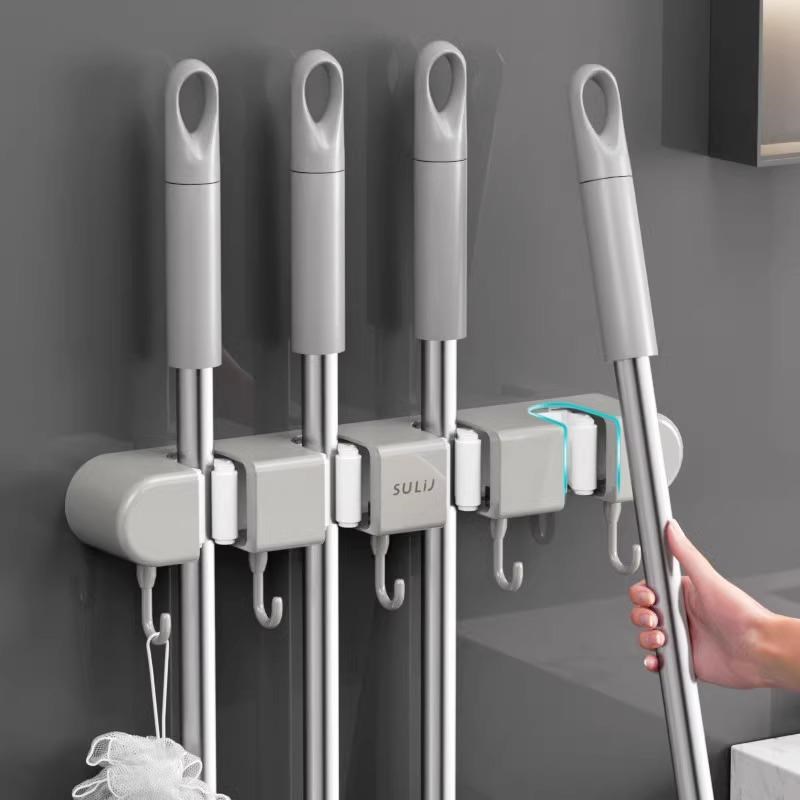 壁挂拖把夹架防锈免打孔化妆室浴室阳台卡扣固定扫把X置物收纳挂 - 图2