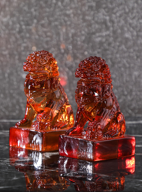 新中式售楼部酒店样板房玄关书y房摆场书挡书靠透明雕塑对狮子摆