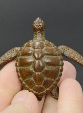 实心黄铜海龟小摆件乌龟袖珍把玩茶宠仿古古玩铜器工艺品盘玩摆设