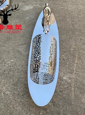 不锈钢镜面抽象k小船雕塑金属户外水景渔人与船大型摆件定制