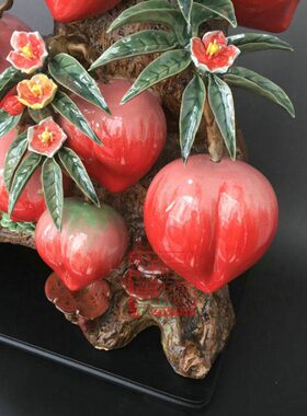 陶瓷工艺品 石湾公仔 寿桃摆件 祝寿礼物