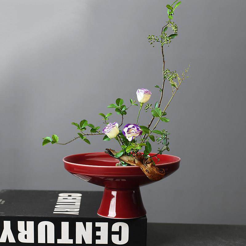 日式剑山插花器花盘器皿家居装饰瓶陶瓷高足果盘中式茶点盘点心碗,淘宝优惠券,粉丝福利购,淘宝优惠卷
