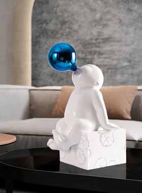 创意简约吹泡泡卡通人物摆件x禅意客厅电视柜现代样板间雕塑艺术