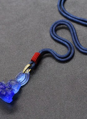 古法琉璃蓝药师光m如来吊坠男女款佛家随身带护身挂件药师佛项链