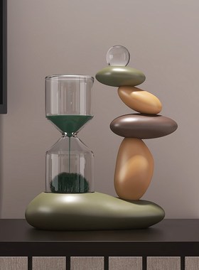 时来运转石头摆件磁力沙漏客厅酒柜玄关装饰品办公室工Z位家居好